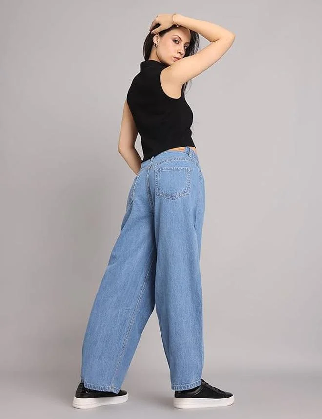 inkd Women's Baggy Fit Jeans - Mid-Rise | 100% Cotton | Jeans for Women